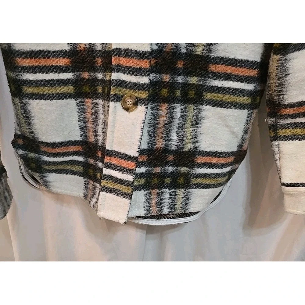 Bke Youth Flannel Shacket Jacket Button-Up Girls Size L White Orange Green Black